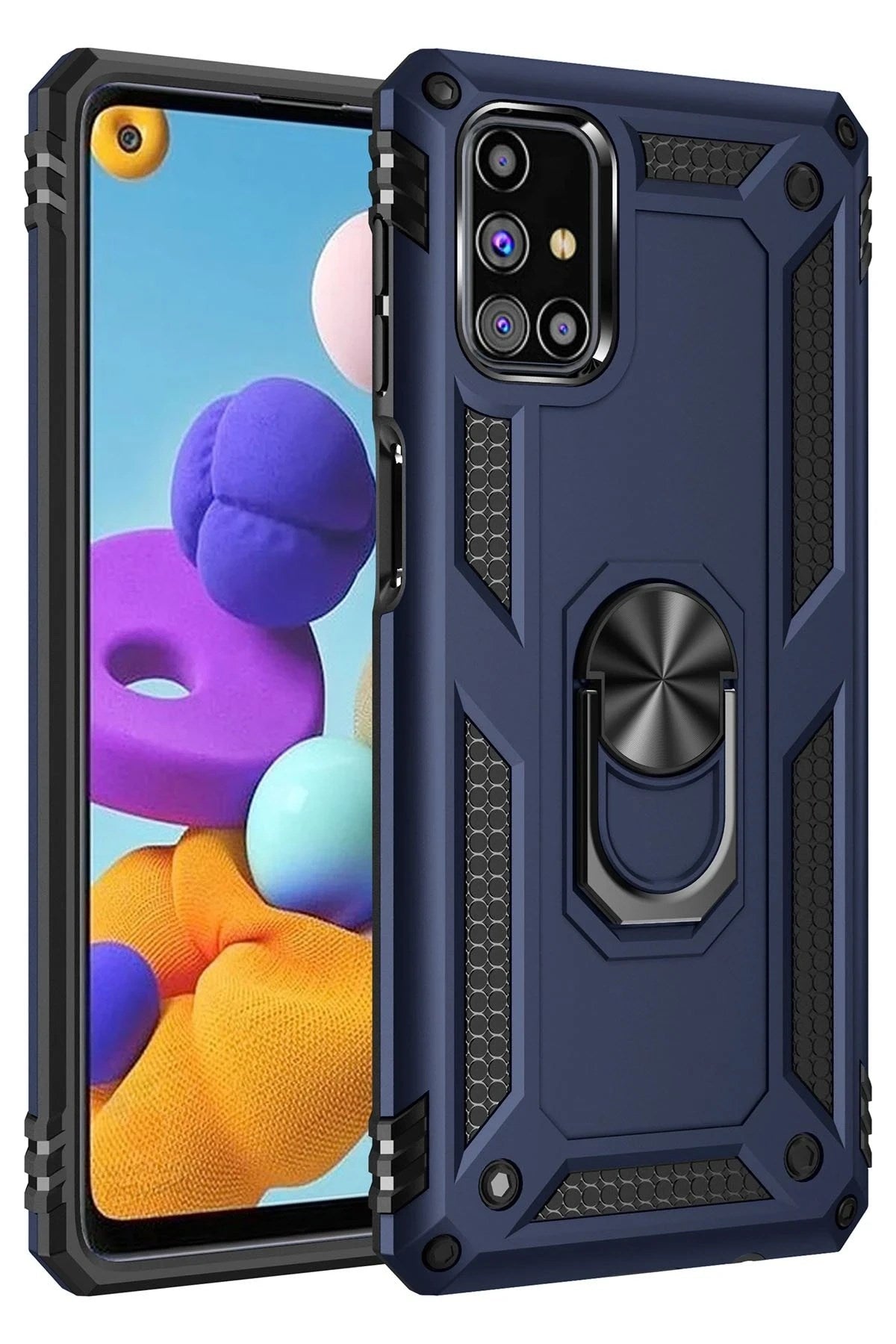 Mey İthalat® Samsung Galaxy M51 Kılıf Sofya Yüzüklü Silikon Kapak - Lacivert