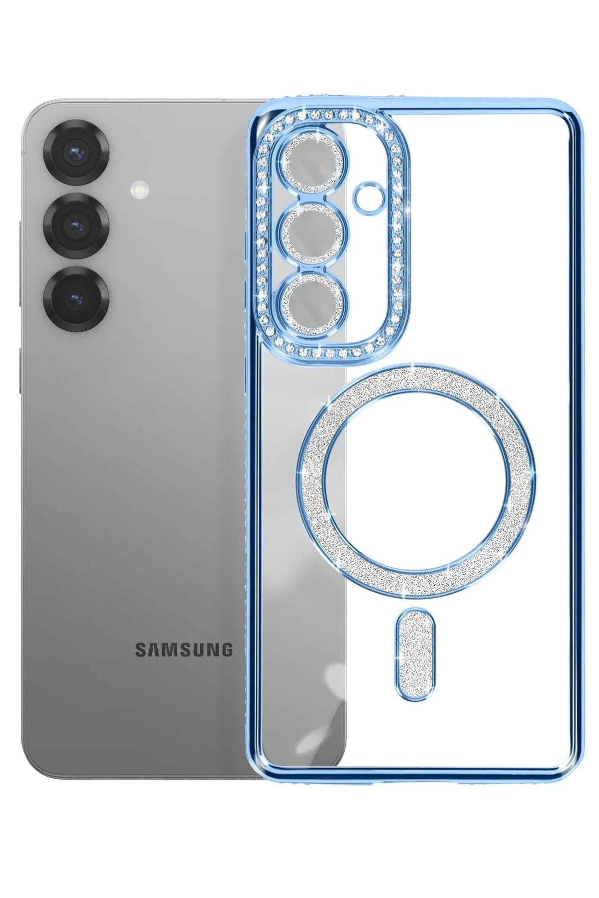 Mey İthalat® Samsung Galaxy S26 Joke Simli Magneticsafe Kılıf - Mavi
