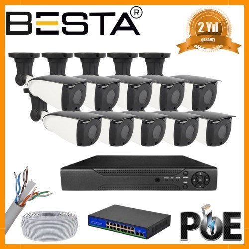 5 MP 1440P 10 DIŞ MEKAN KAMERALI IP POE Güvenlik Seti