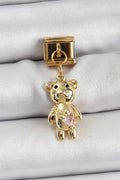 Mey İthalat® 316L Çelik Sallantılı Zirkon Taşlı Ayıcık Model Gold Renk Nomination Charm