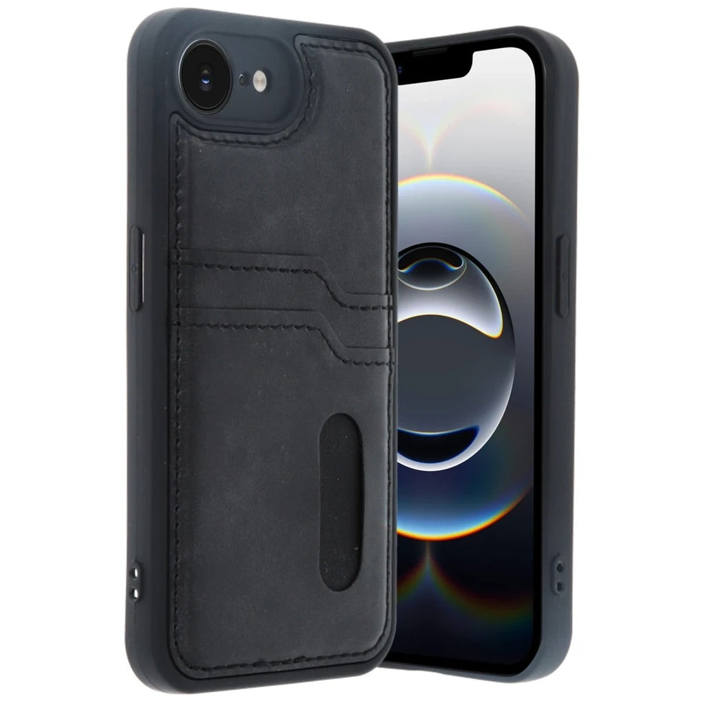 Mey İthalat® iPhone 16E Kılıf Sara Kartvizitli Deri Kılıf - Siyah