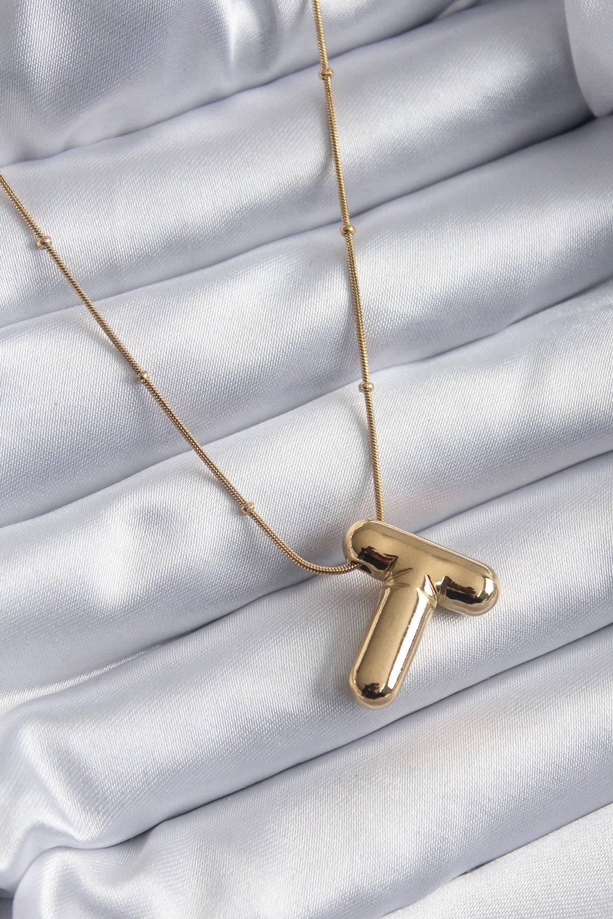 Mey İthalat® 316L Çelik Gold Renk Bubble "T" Harf Model Kadın Kolye