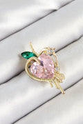 Mey İthalat® Pembe Ve Yeşil Zirkon Taşlı 3D Eriyen Kalp Figürlü Gold Renk Kadın Broş