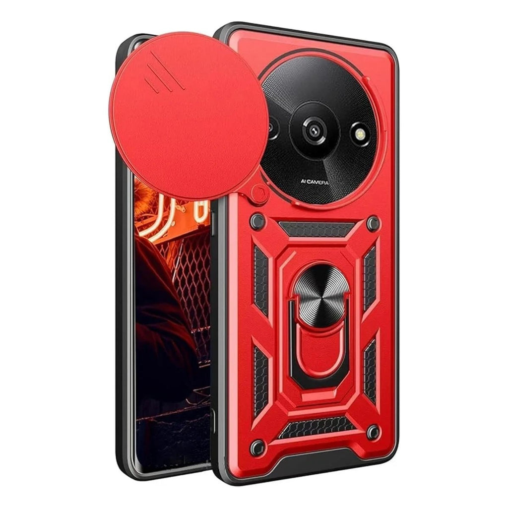 Mey İthalat® Redmi A3 4G Kılıf Pars Lens Yüzüklü Silikon - Kırmızı