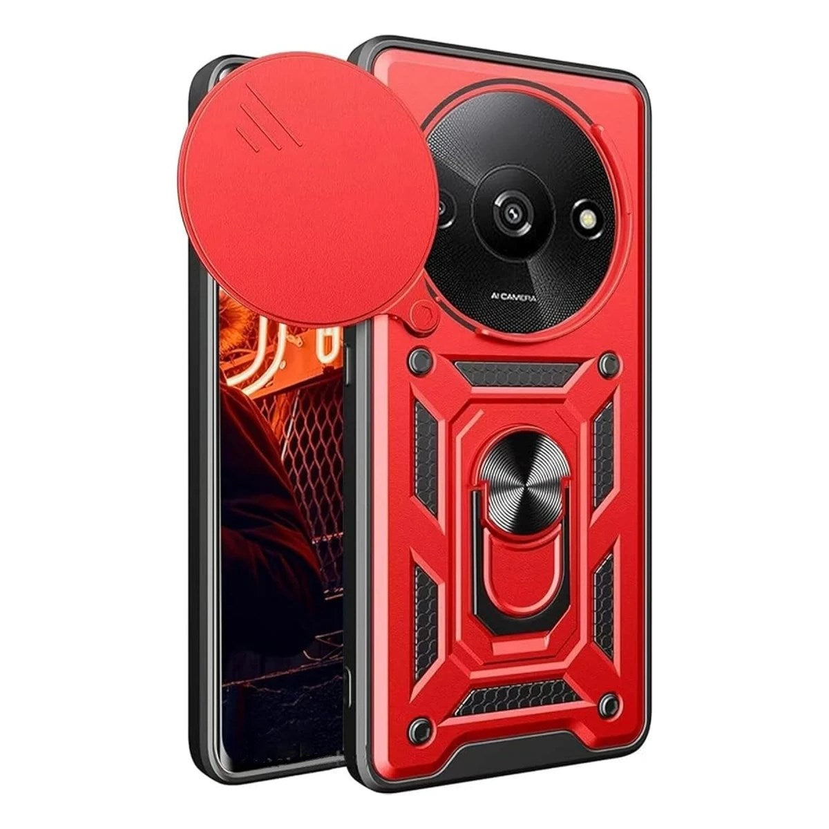 Mey İthalat® Redmi A3 4G Kılıf Pars Lens Yüzüklü Silikon - Kırmızı
