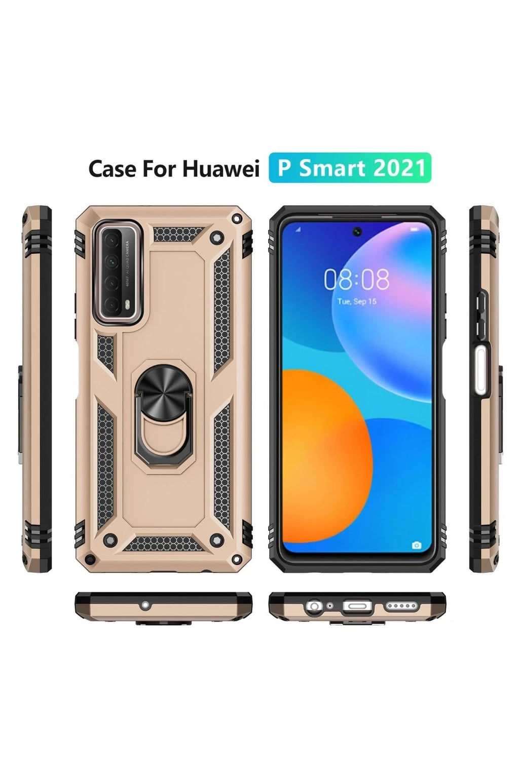 Mey İthalat® Huawei P Smart 2021 Kılıf Sofya Yüzüklü Silikon Kapak - Gold