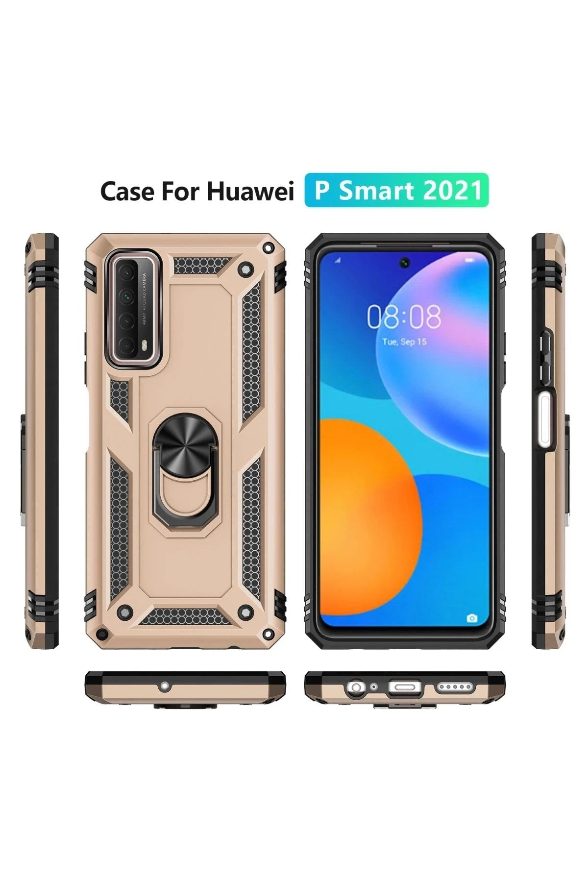 Mey İthalat® Huawei P Smart 2021 Kılıf Sofya Yüzüklü Silikon Kapak - Gold