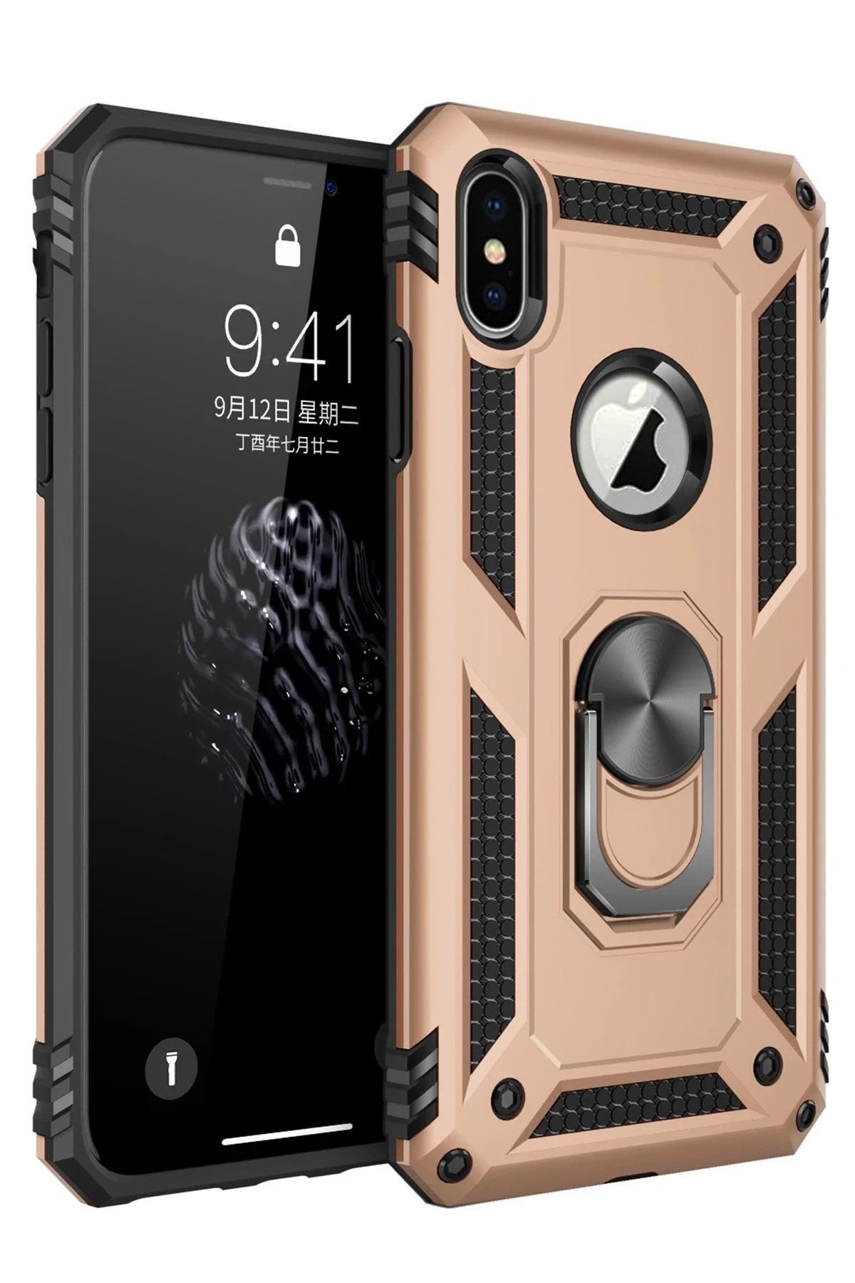 Mey İthalat® iPhone X Kılıf Sofya Yüzüklü Silikon Kapak - Gold