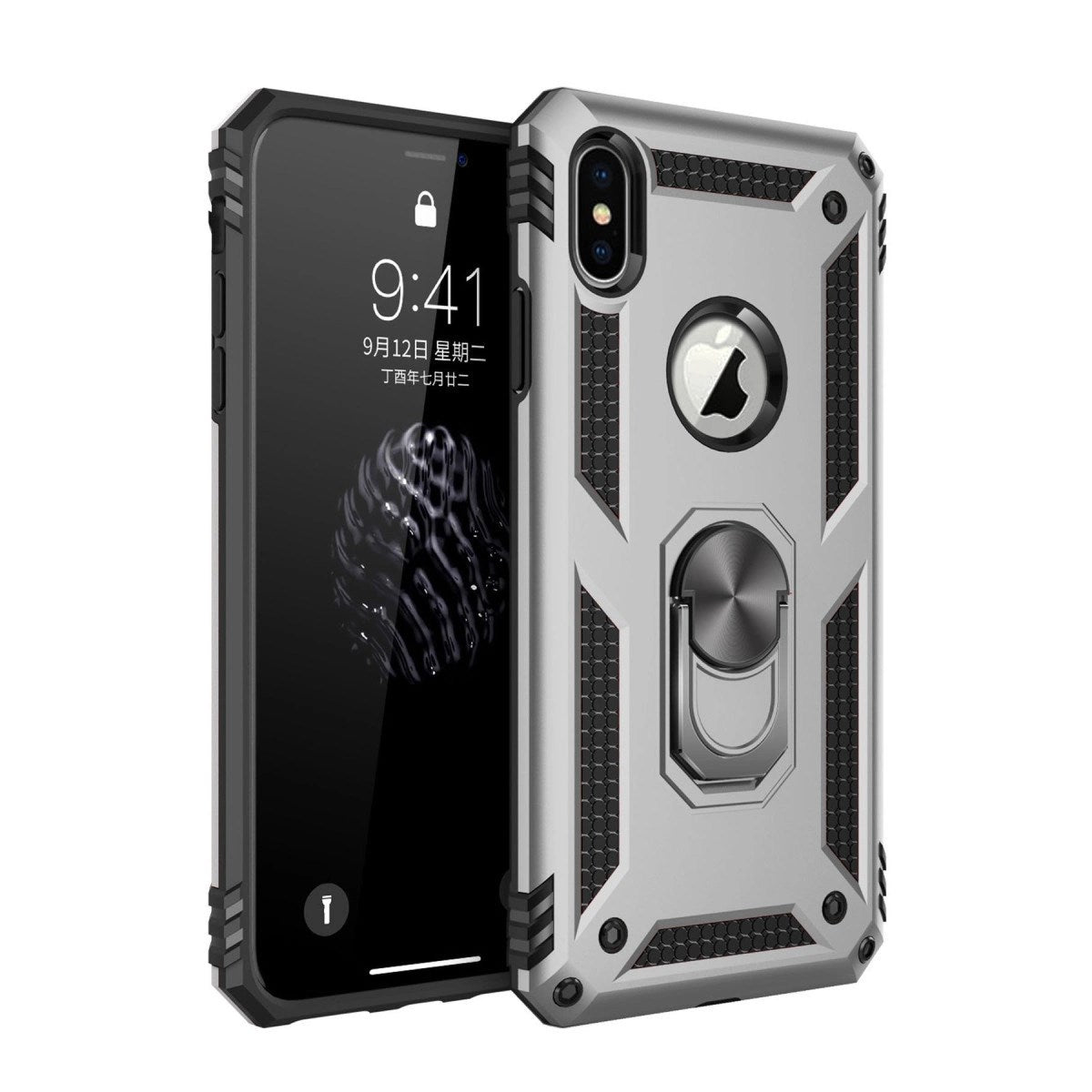 Mey İthalat® iPhone XS Max Kılıf Sofya Yüzüklü Silikon Kapak - Gümüş