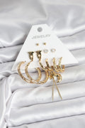 Mey İthalat® Gold Renk Pirinç 6'lı Kadın Küpe Seti
