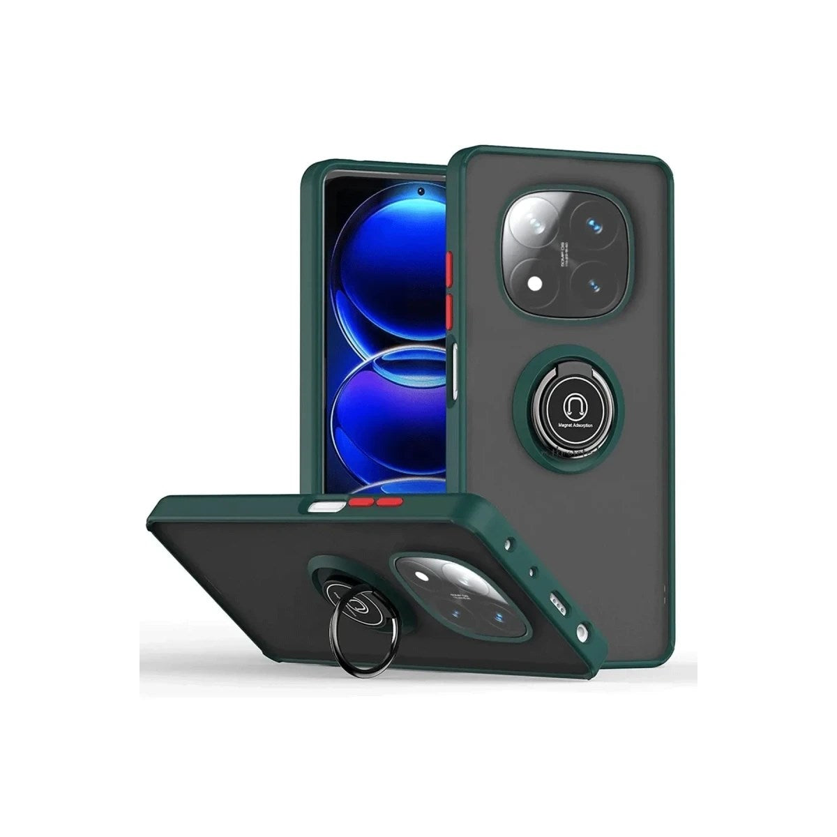 Mey İthalat® Redmi Note 14 Pro 5G Kılıf Montreal Yüzüklü Silikon Kapak - Yeşil