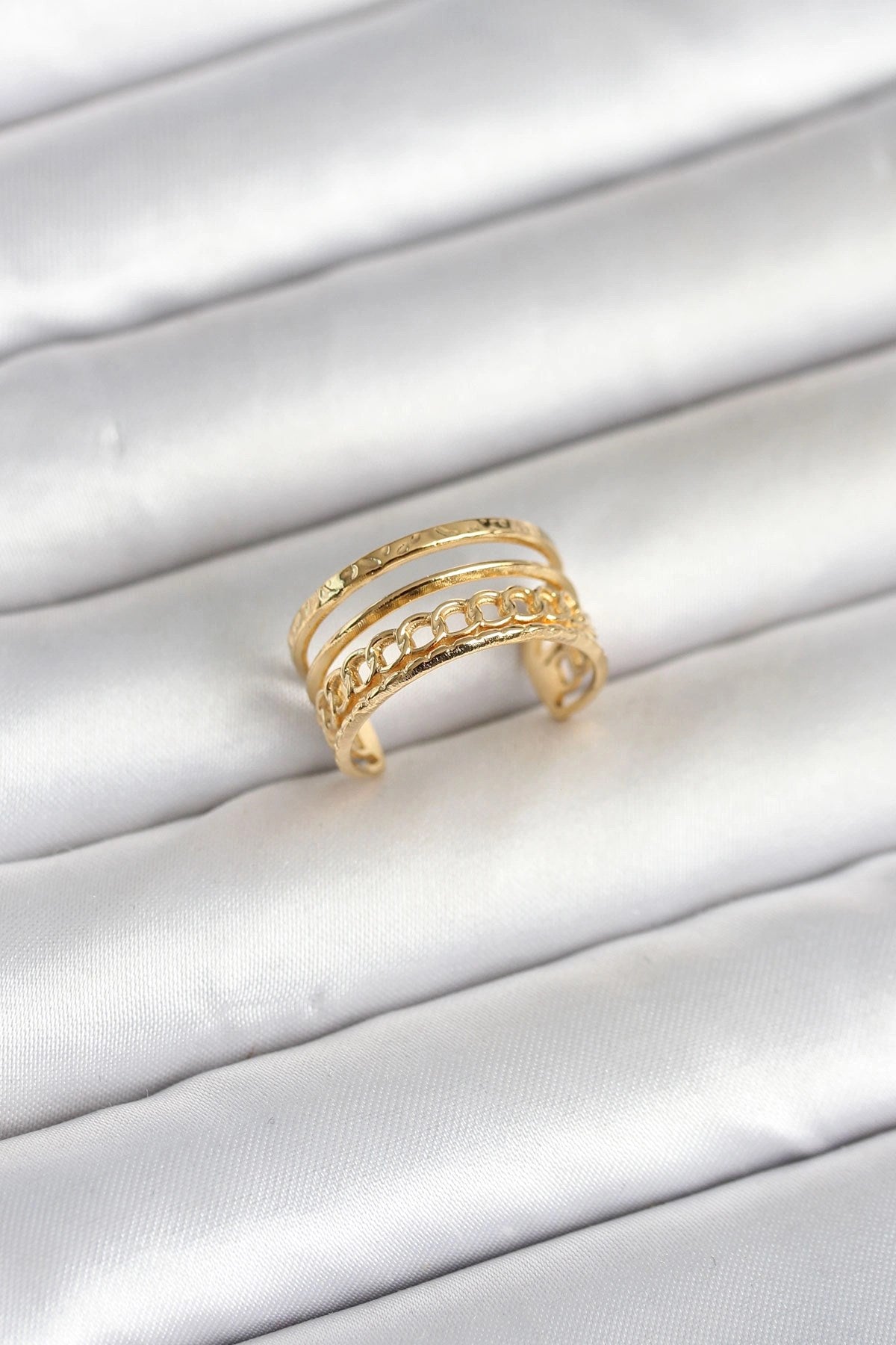 Mey İthalat® 316L Çelik Gold Renk Zincirli Vintage Model Kadın Yüzük
