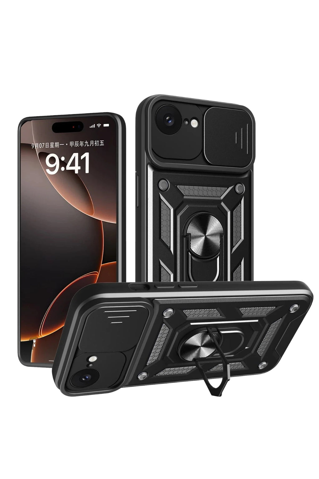 Mey İthalat® iPhone 16E Kılıf Pars Lens Yüzüklü Silikon - Siyah