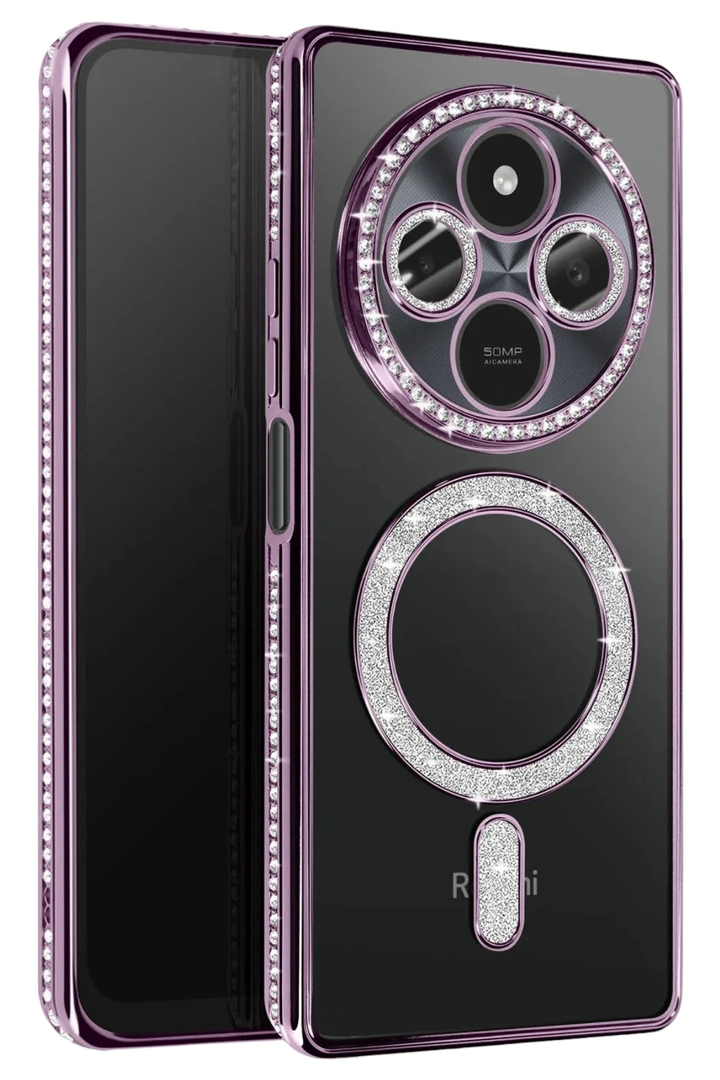 Mey İthalat® Redmi 14C Joke Simli Magneticsafe Kılıf - Derin Mor