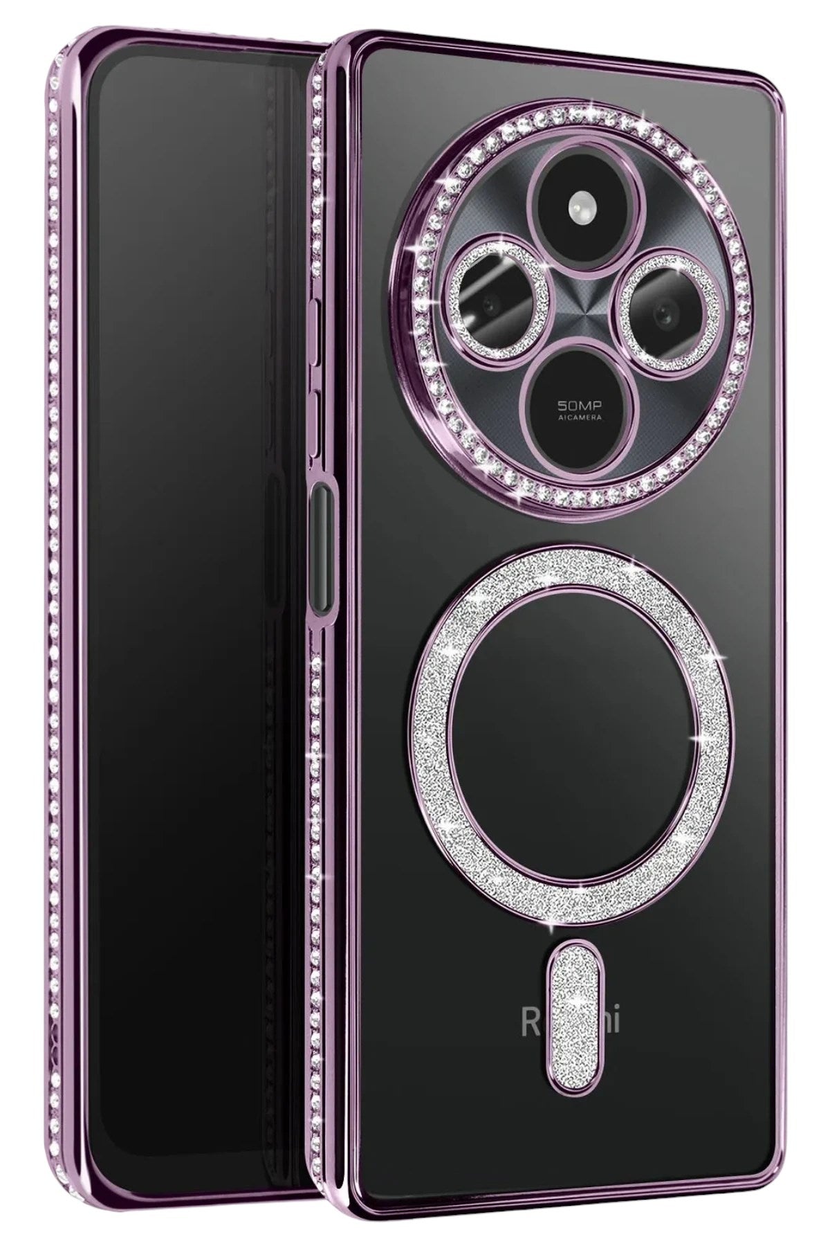 Mey İthalat® Redmi 14C Joke Simli Magneticsafe Kılıf - Derin Mor