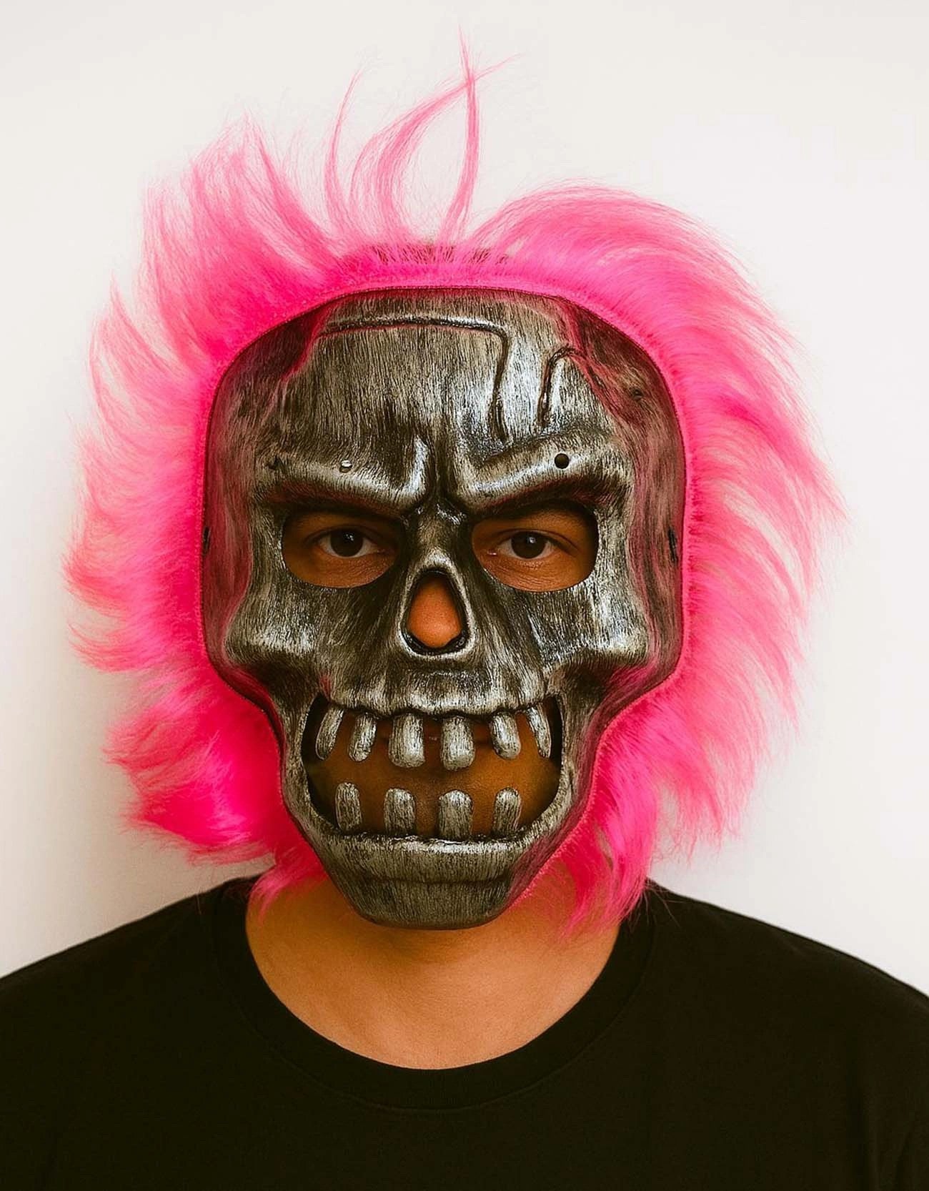 Mey İthalat® Wild Skull - Gümüş Kafatası Pembe Saçlı İskelet Maske