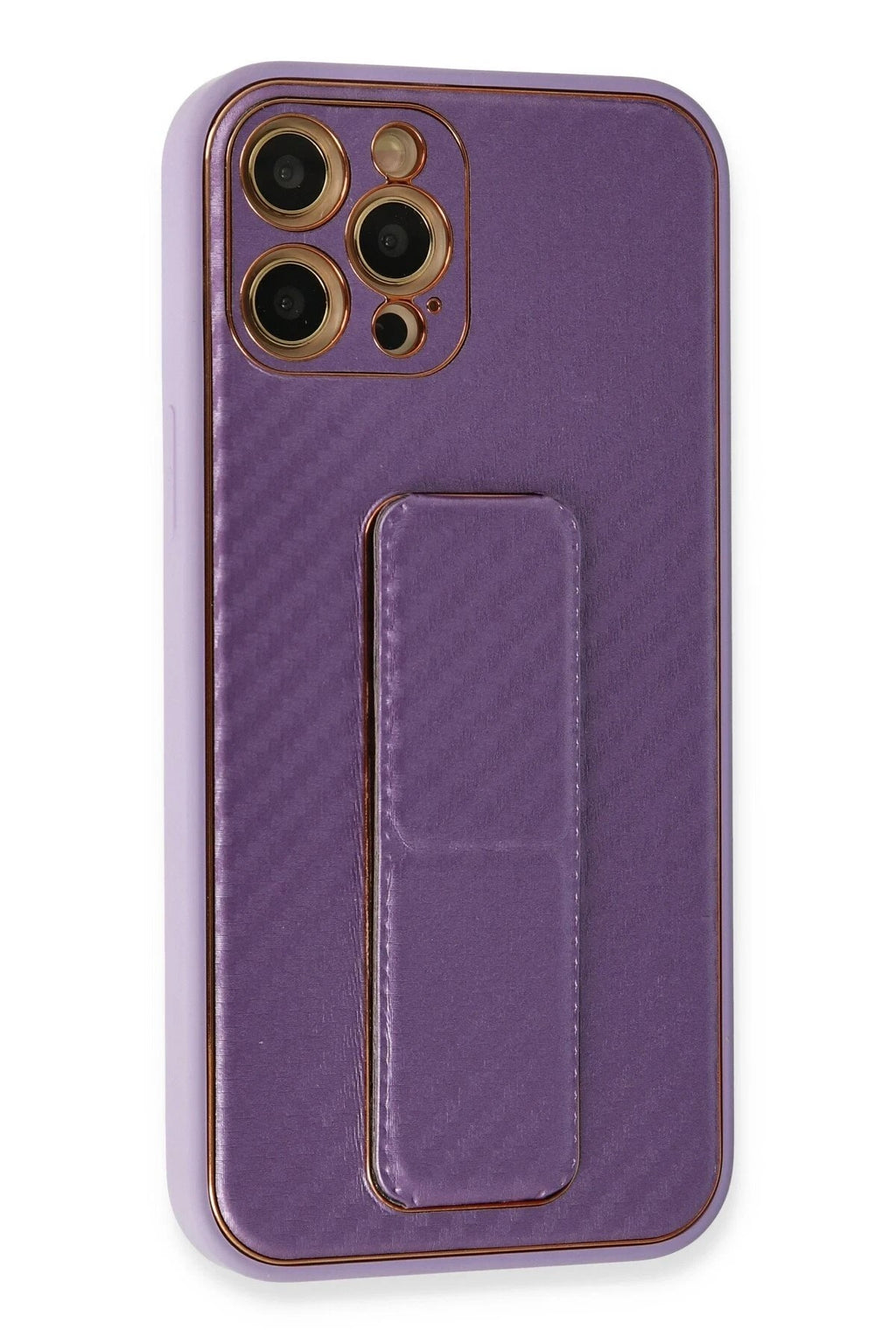 Mey İthalat® iPhone 12 Pro Kılıf Coco Karbon Standlı Kapak - Mor