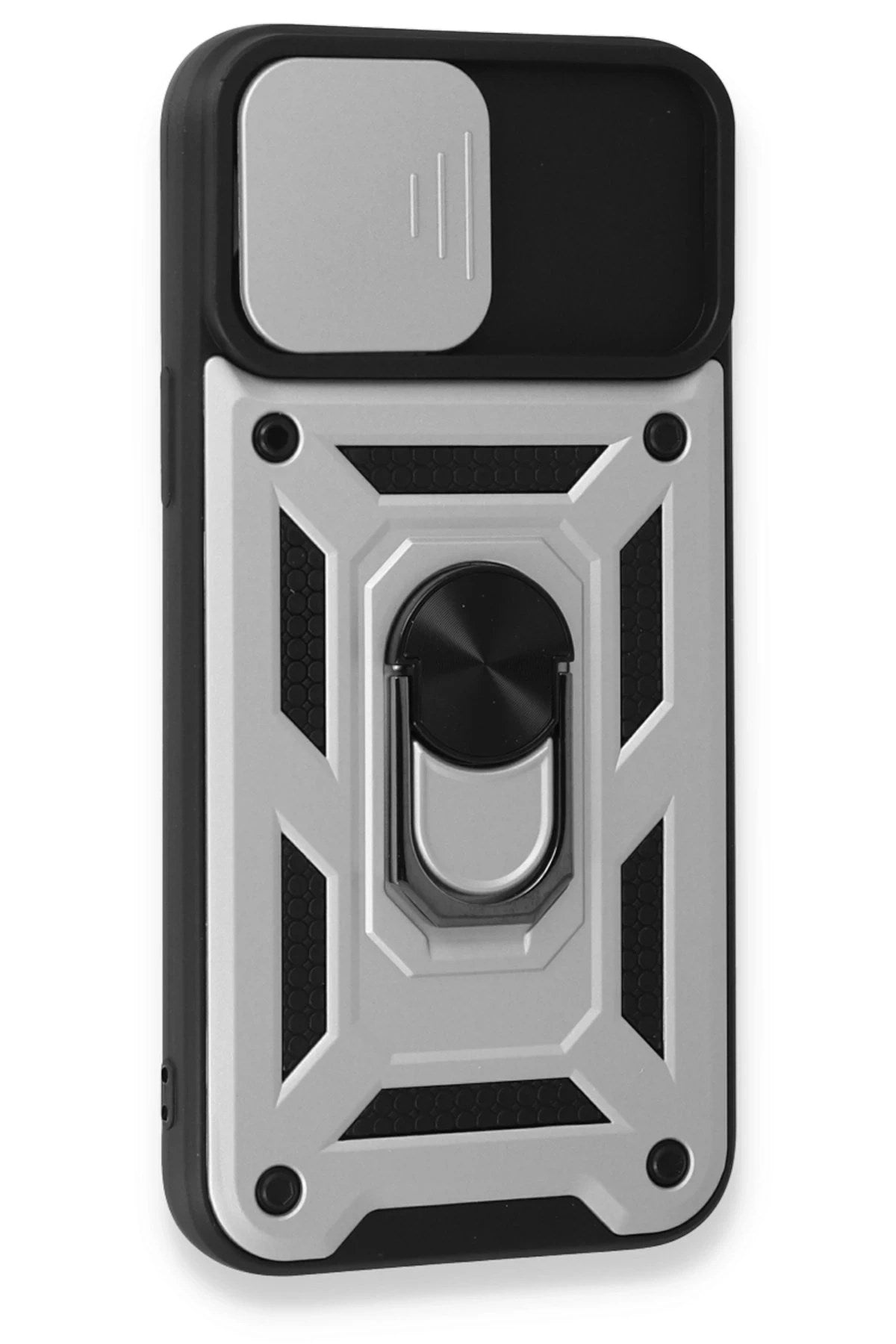 Mey İthalat® iPhone 15 Pro Max Kılıf Pars Lens Yüzüklü Silikon - Gümüş