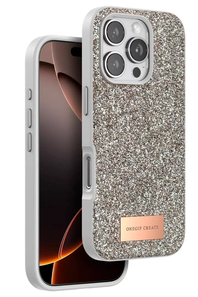 Mey İthalat® iPhone 16 Pro Max Bright Simli Kapak - Çöl Titanyum