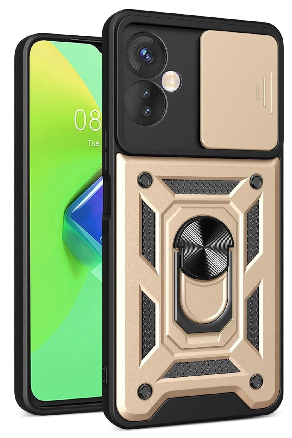 Mey İthalat® İnfinix Hot 30 4G Kılıf Pars Lens Yüzüklü Silikon - Gold