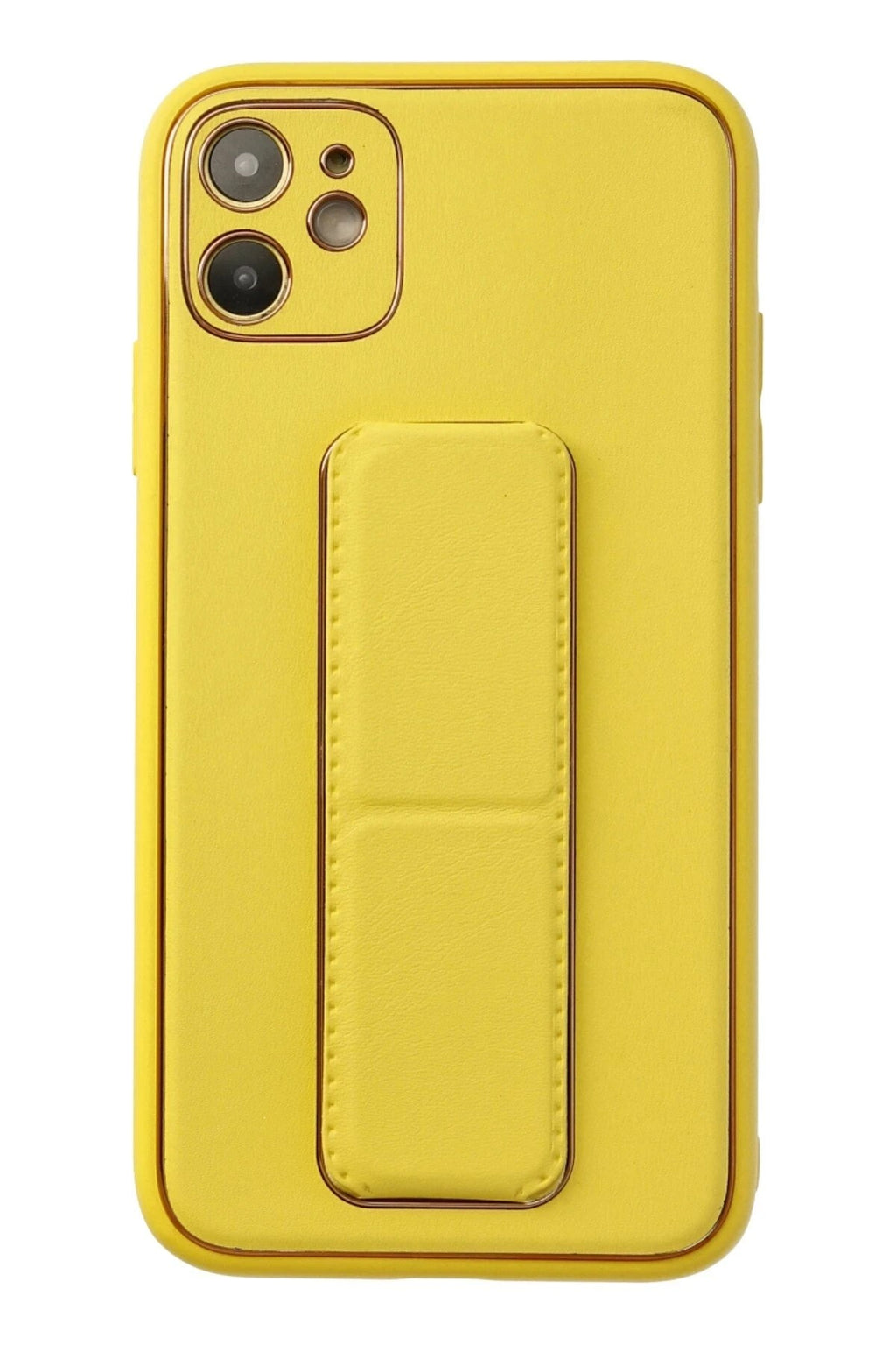 Mey İthalat® iPhone 12 Kılıf Coco Deri Standlı Kapak - Sarı