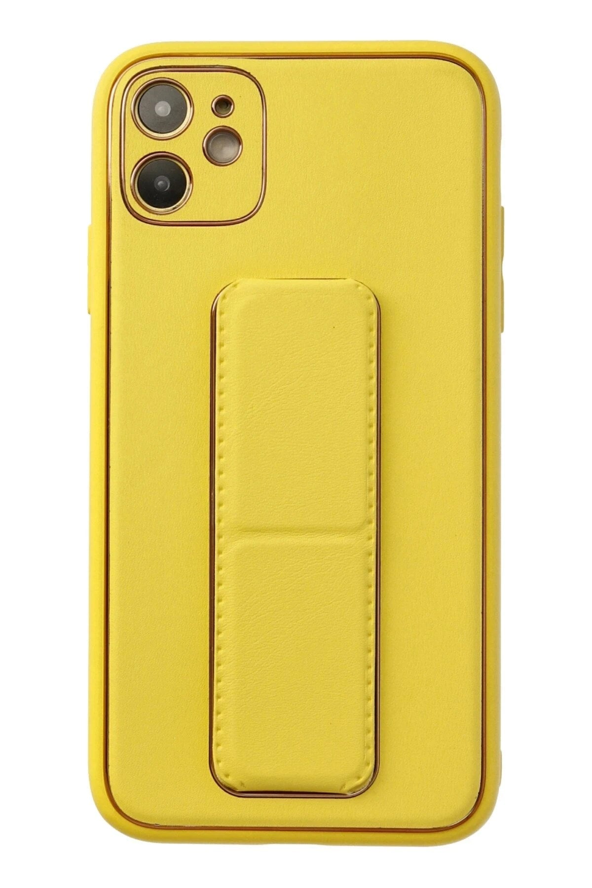 Mey İthalat® iPhone 12 Kılıf Coco Deri Standlı Kapak - Sarı