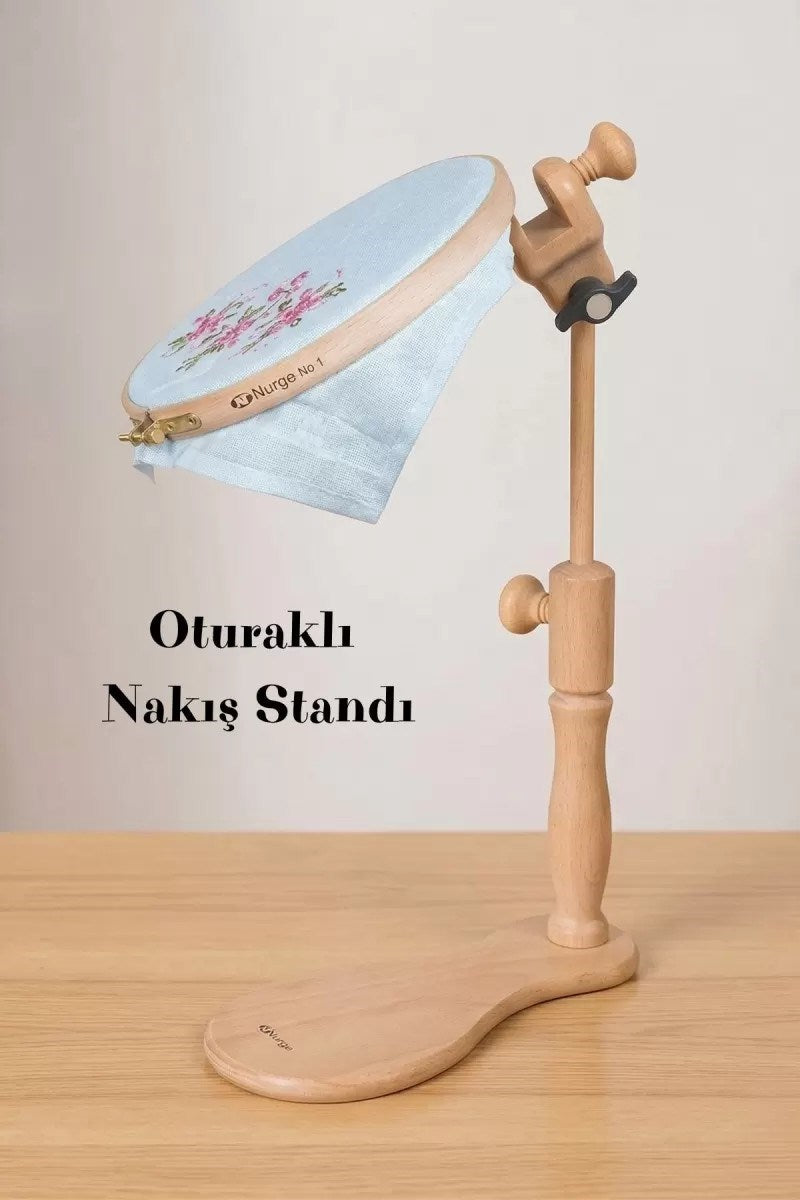 Oturaklı Nakış Standı – Ayarlanabilir Ahşap Kasnak Tutucu Stand
