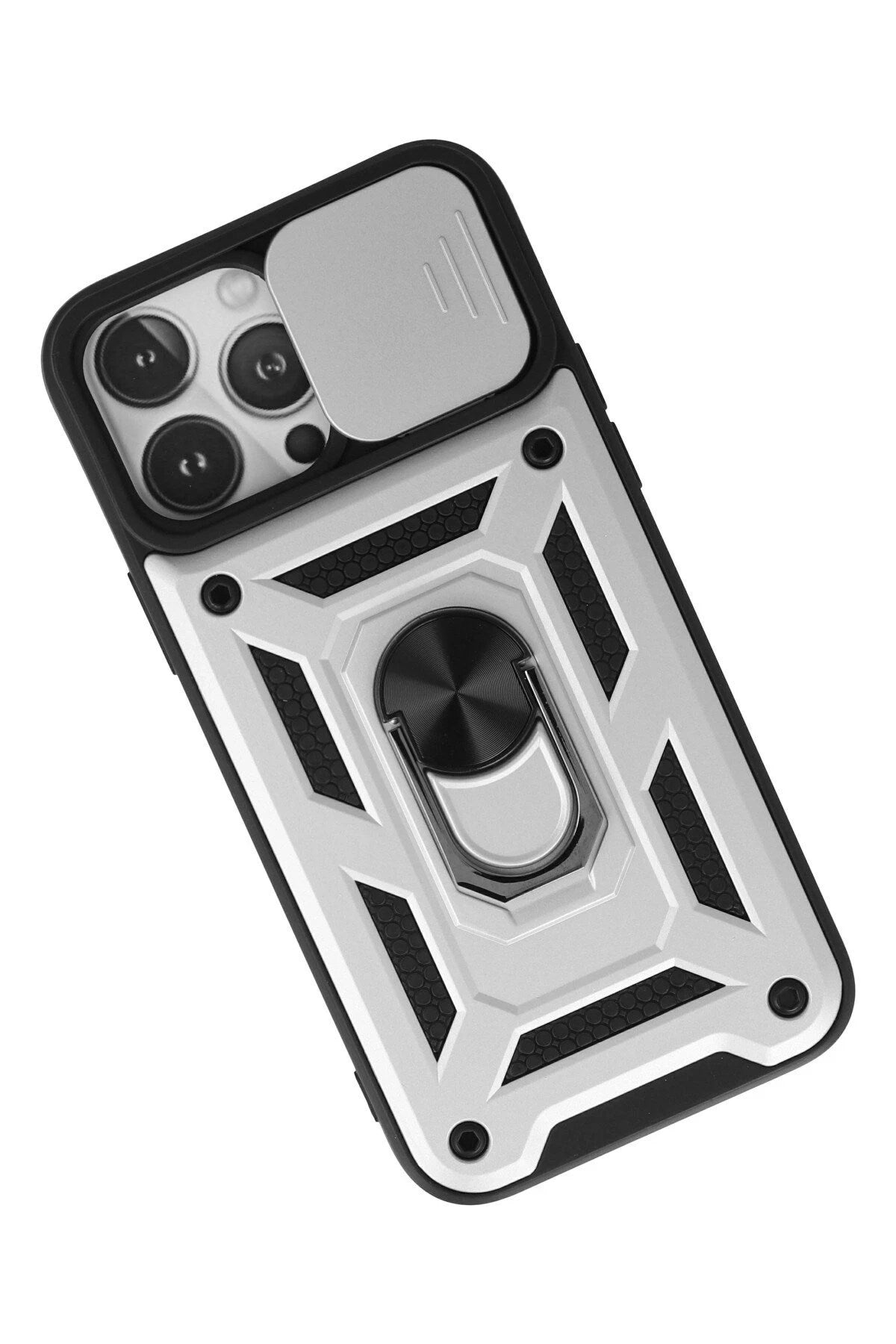 Mey İthalat® iPhone 13 Pro Max Kılıf Pars Lens Yüzüklü Silikon - Gümüş