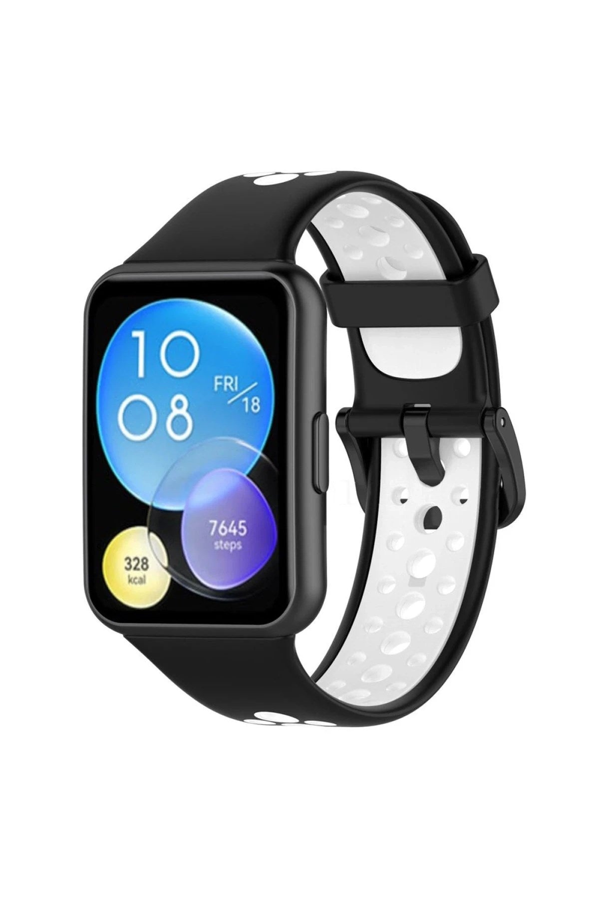 Mey İthalat® Huawei Watch Fit 2 Spor Delikli Kordon - Siyah-Beyaz
