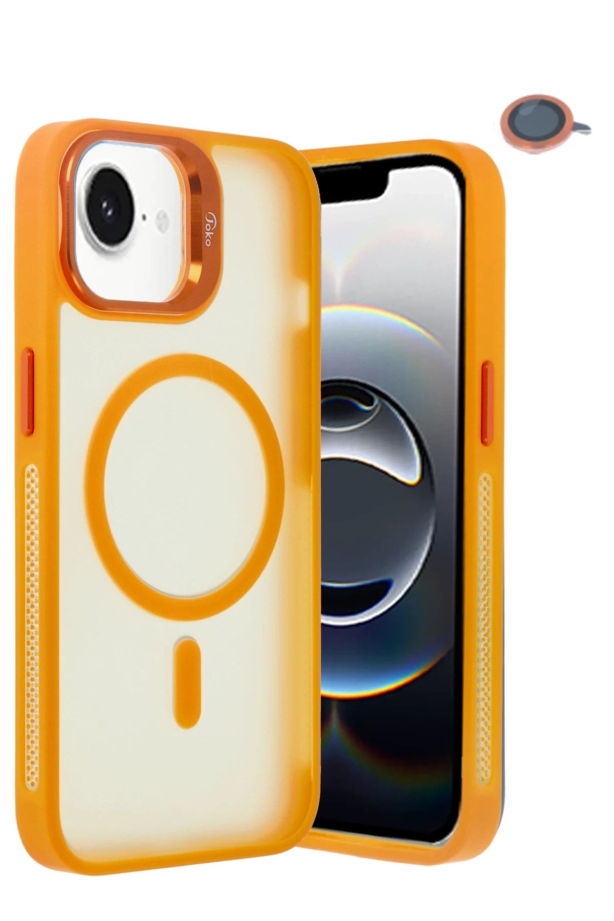 Mey İthalat® iPhone 16E Flet Lens Magsafe Kapak - Turuncu