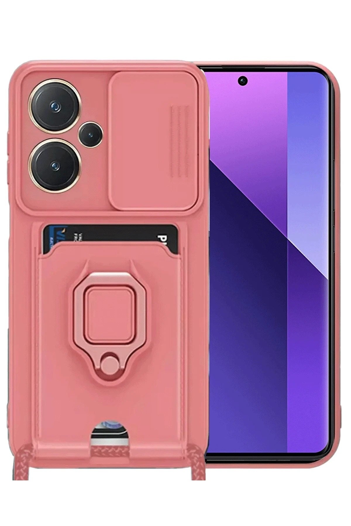 Mey İthalat® Redmi Note 13 Pro Plus Kılıf Zuma Kartvizitli Yüzüklü Silikon - Pembe