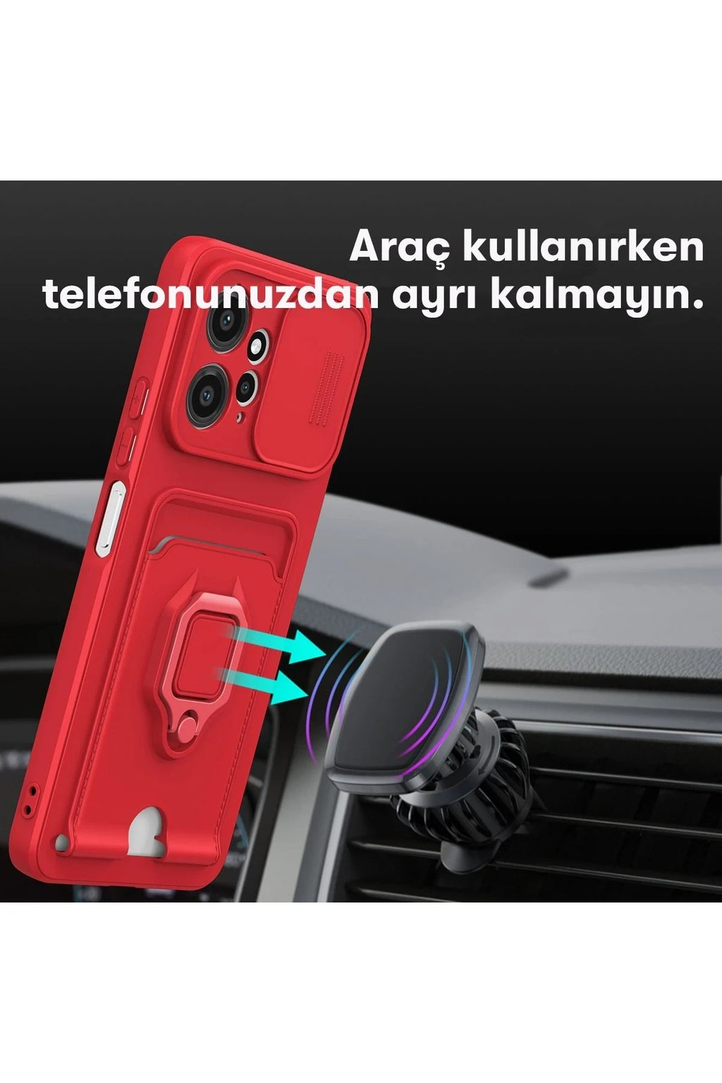 Mey İthalat® Redmi Note 12 4G Kılıf Zuma Kartvizitli Yüzüklü Silikon - Kırmızı