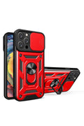 Mey İthalat® iPhone 16 Pro Max Kılıf Pars Lens Yüzüklü Silikon - Kırmızı