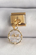 Mey İthalat® 316L Çelik Gold Renk Sallantı Zirkon Taşlı Balina Model Nomination Charm