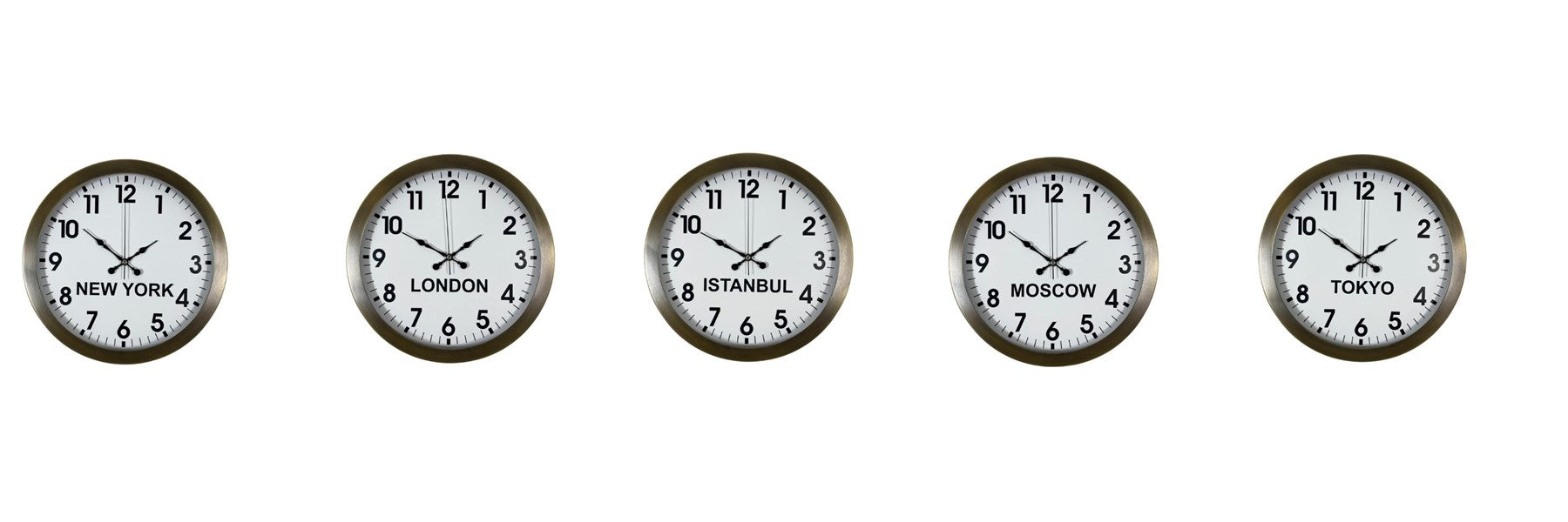 Nostaljik 36 cm Metal Eskitme Dünya Saatleri 5’li Set