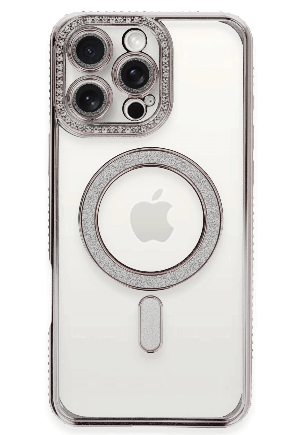 Mey İthalat® iPhone 16 Pro Kılıf Joke Simli Magneticsafe Kılıf - Pembe