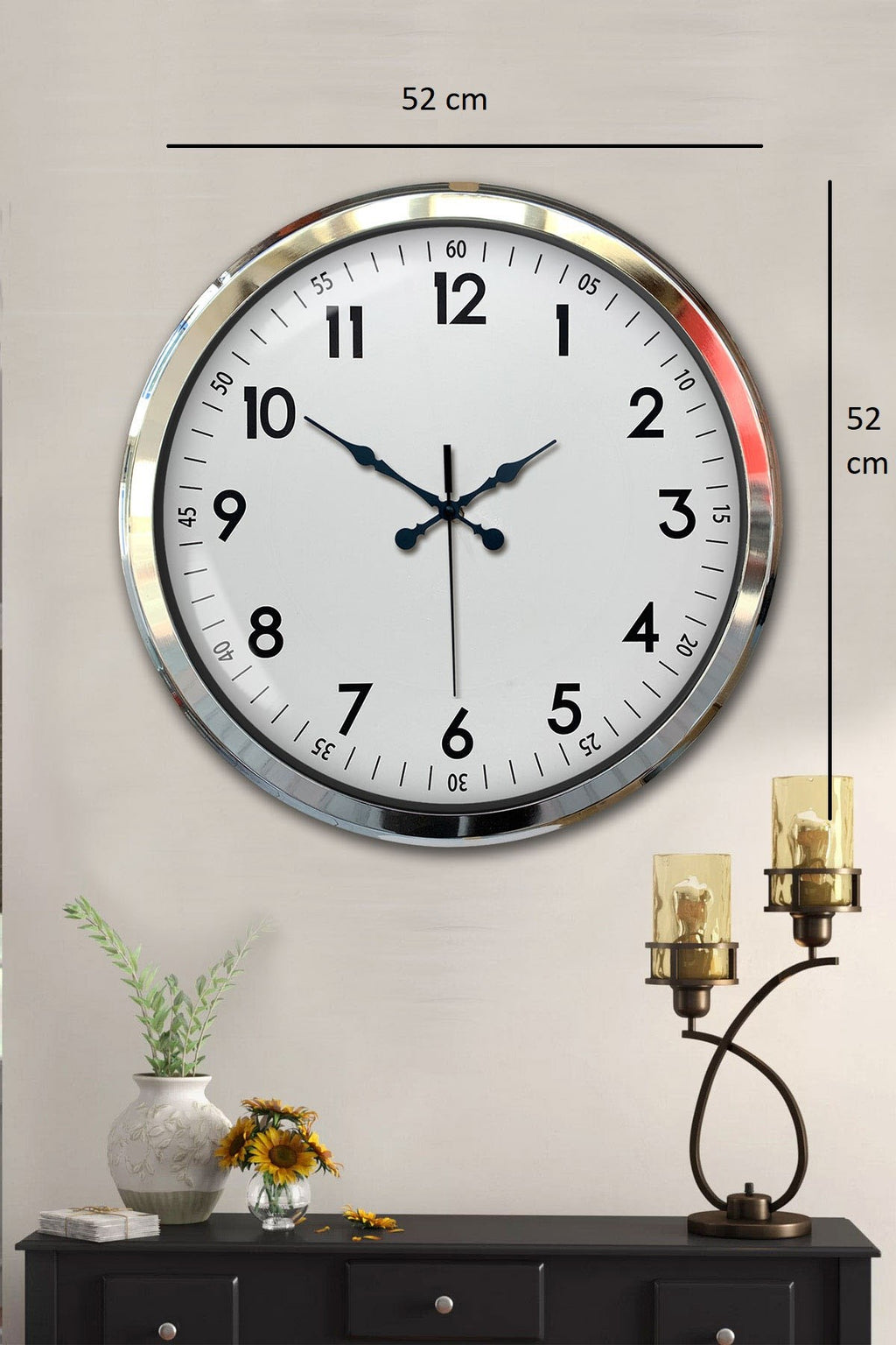 Sade Ve Şık Krom 52 Cm Metal Dekoratif Duvar Saati