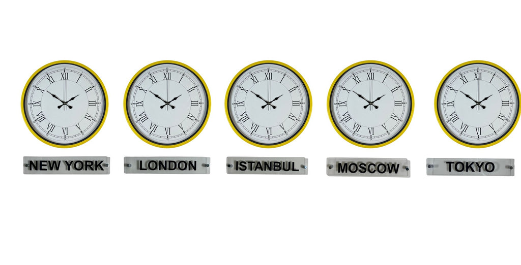 Yellow Line 5’li 36 Cm Tabelalı Dünya Saatleri