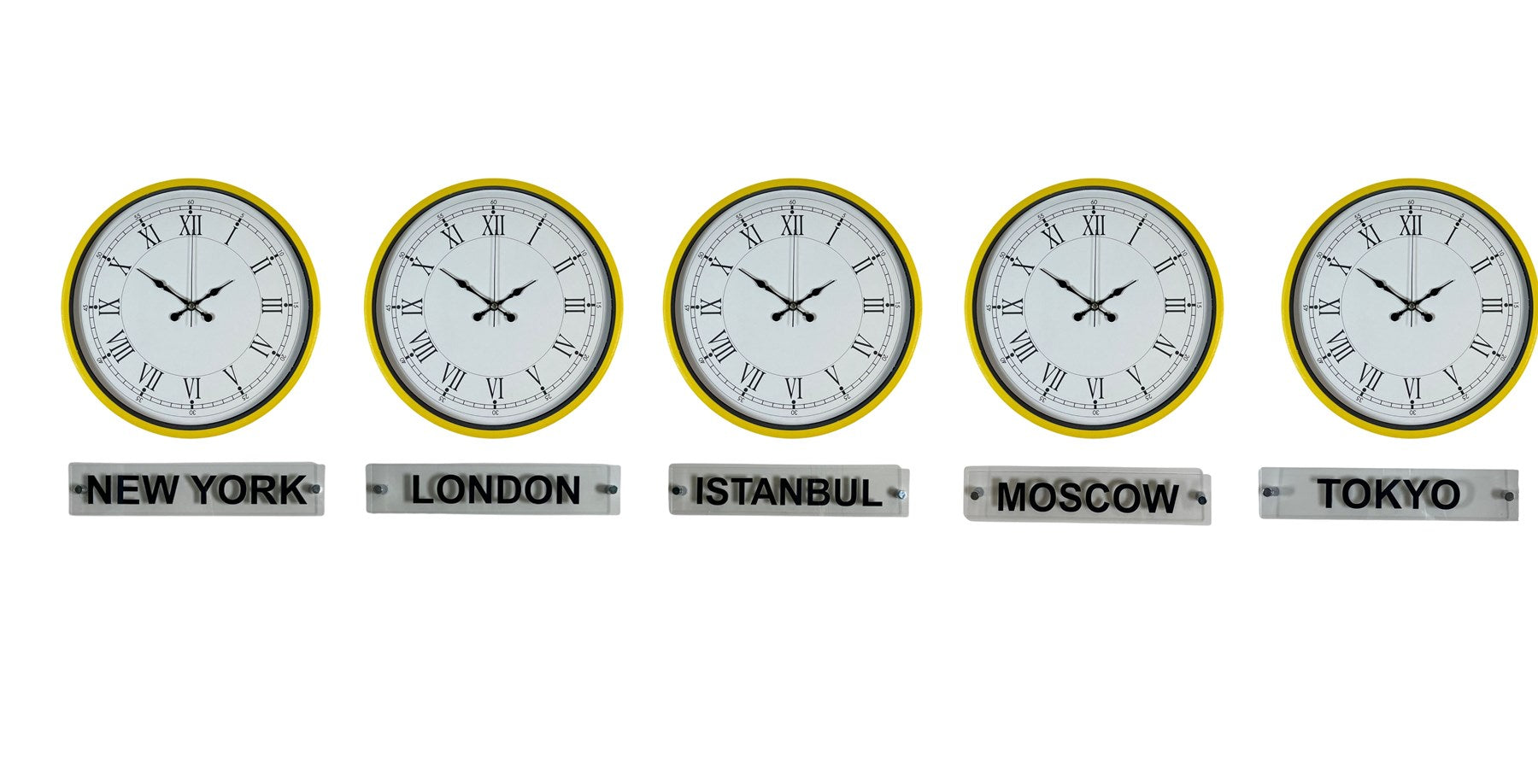 Yellow Line 5’li 36 Cm Tabelalı Dünya Saatleri