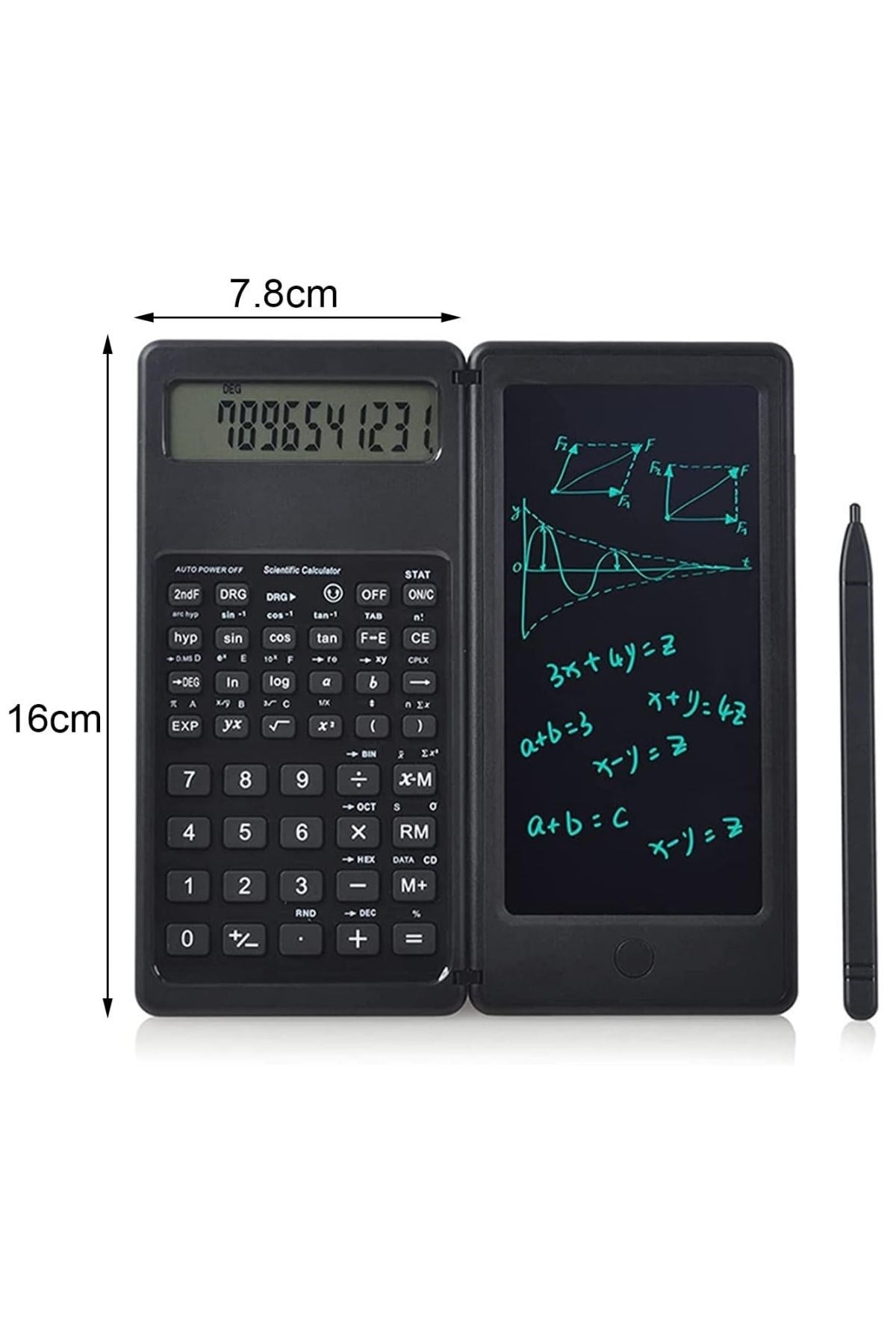 Silinebilir LCD Yazı Tabletli,Kalemli Katlanabilir Bilimsel Hesap Makinesi