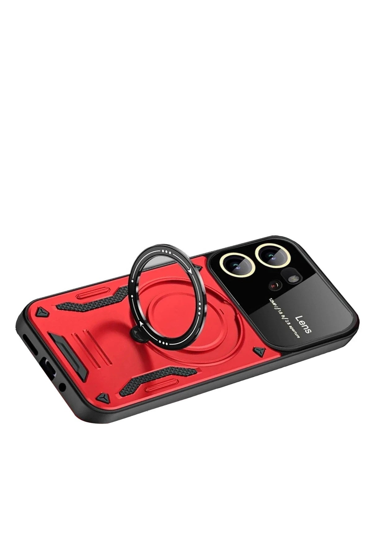 Mey İthalat® Vivo Y16 Kılıf Joy Lens Standlı Kapak - Kırmızı