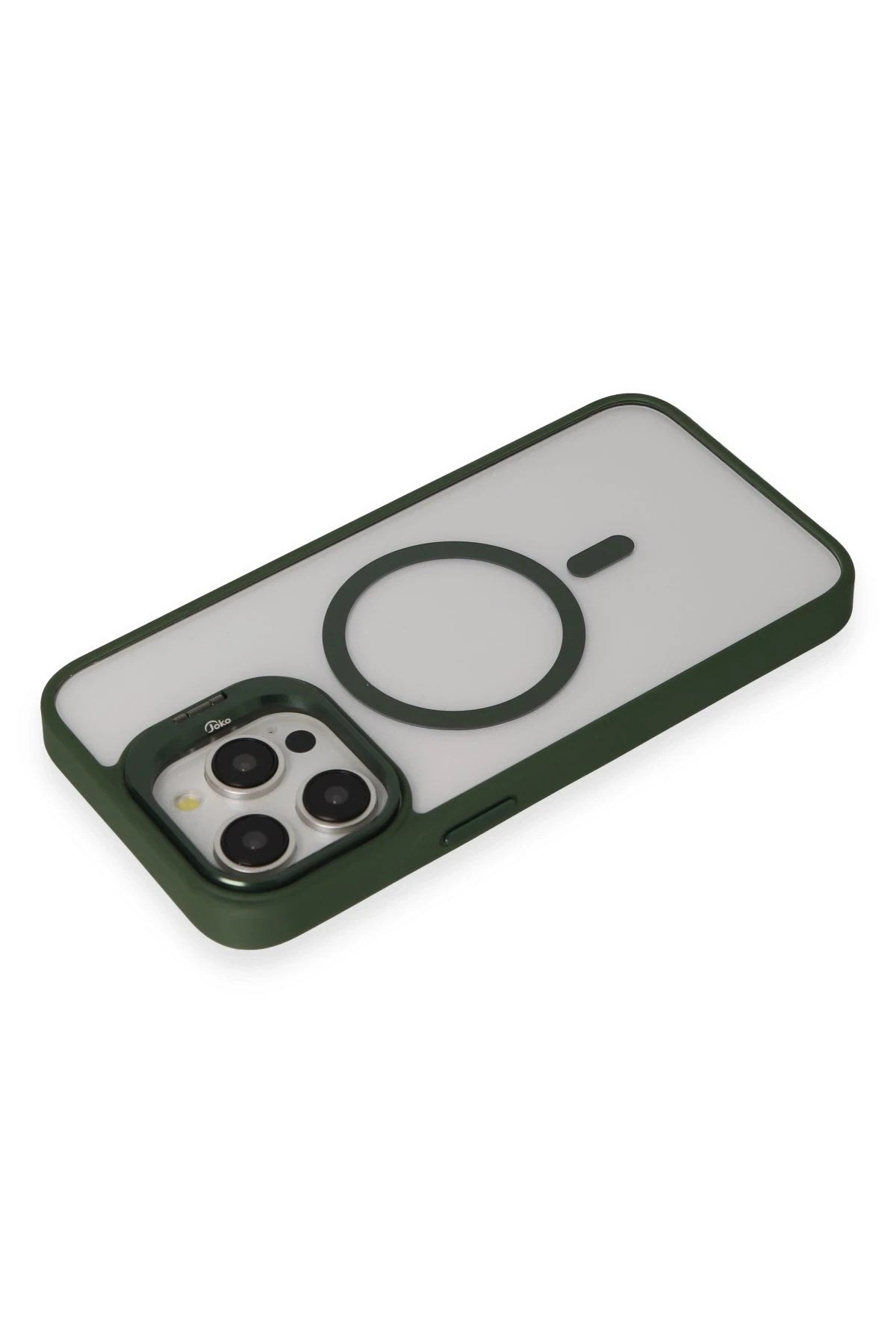 Mey İthalat® iPhone 15 Pro Max Kılıf Roblox Lens Magsafe Standlı Kapak - Koyu Yeşil