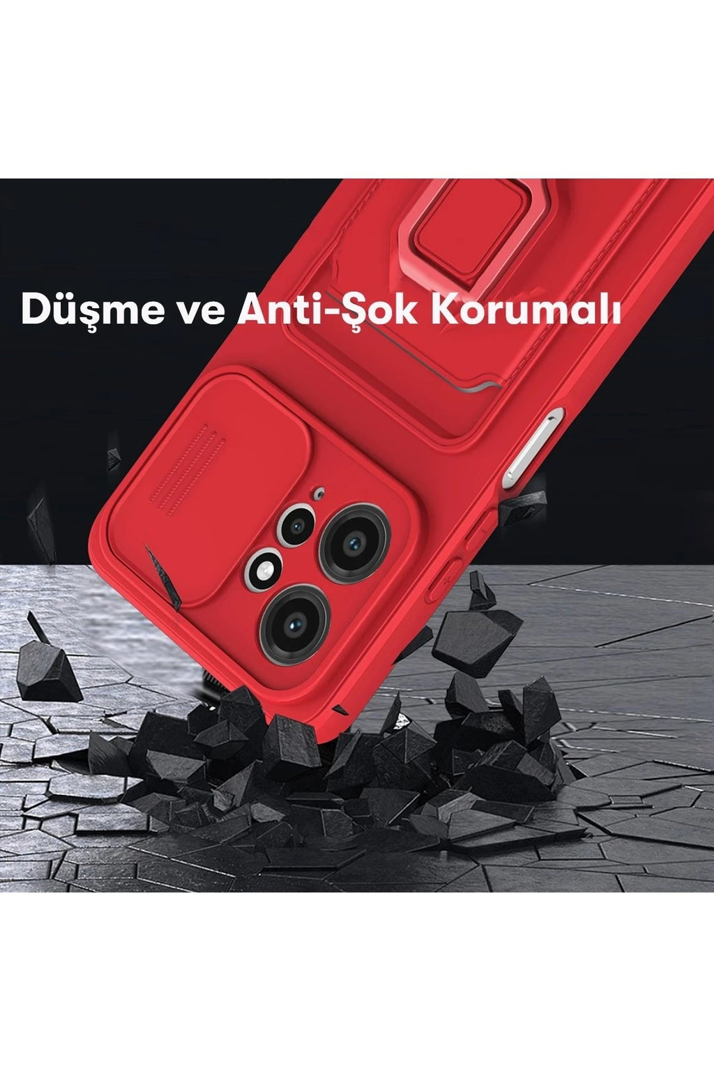 Mey İthalat® Redmi Note 12 4G Kılıf Zuma Kartvizitli Yüzüklü Silikon - Kırmızı