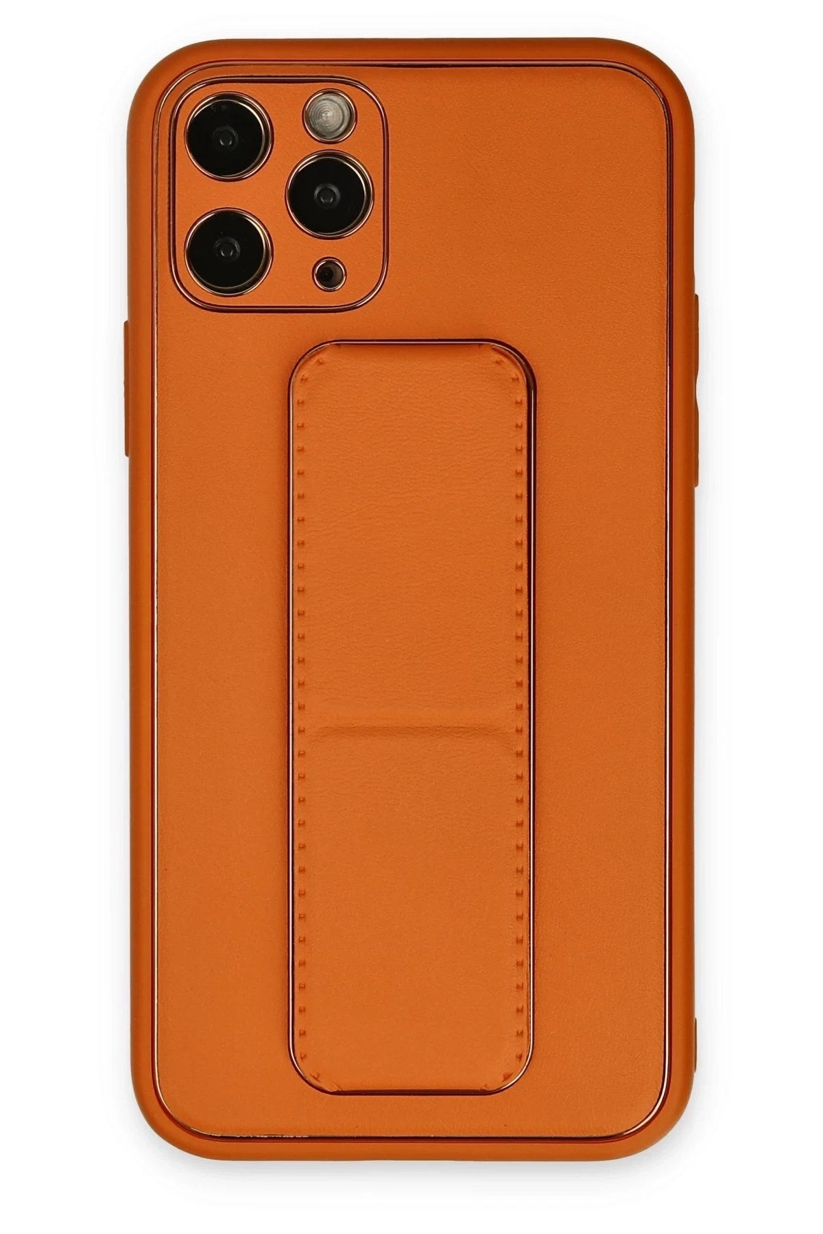 Mey İthalat® iPhone 11 Pro Kılıf Coco Deri Standlı Kapak - Turuncu