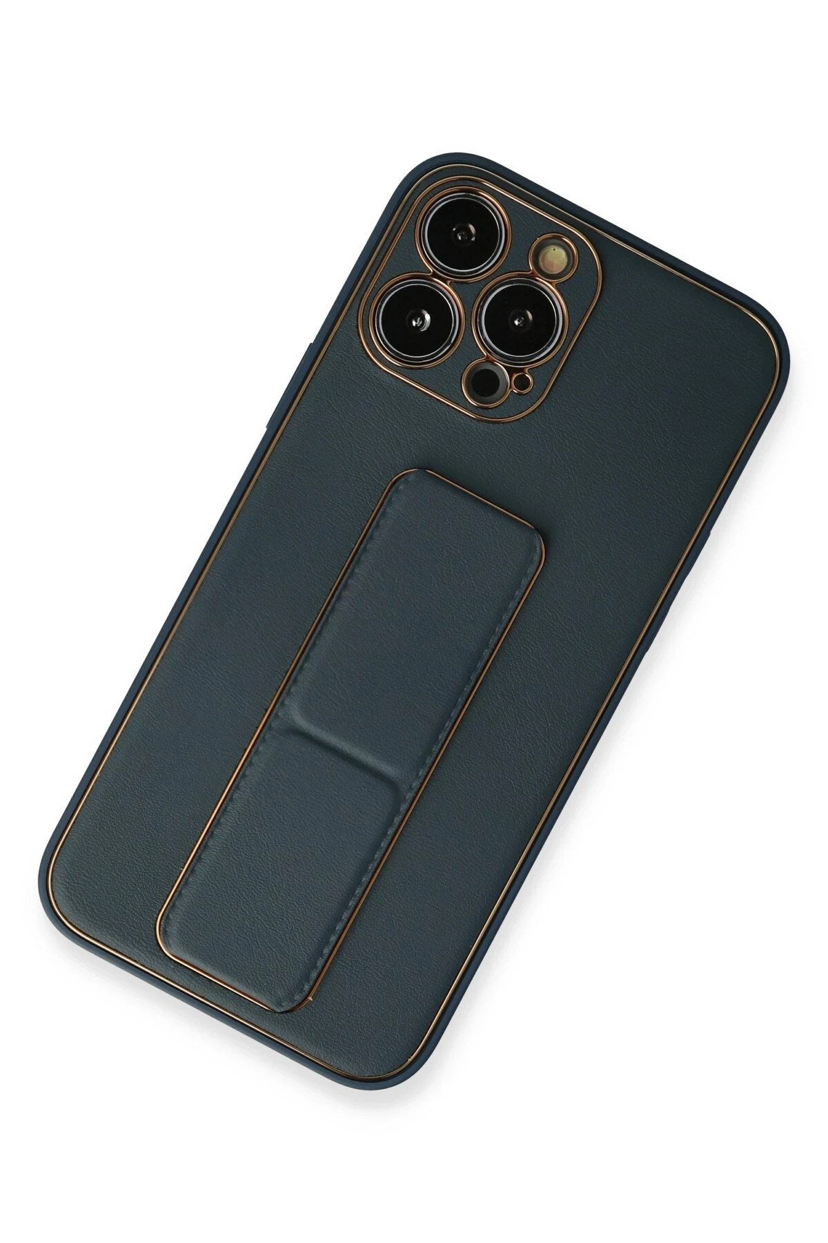 Mey İthalat® iPhone 13 Pro Kılıf Coco Deri Standlı Kapak - Mavi