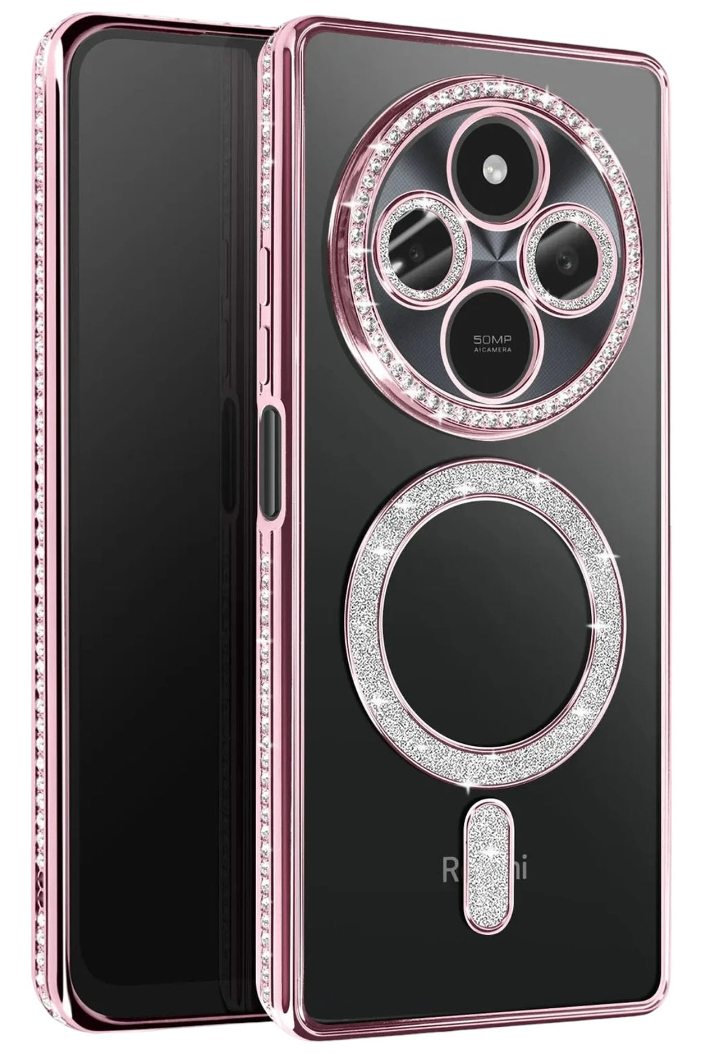 Mey İthalat® Redmi 14C Joke Simli Magneticsafe Kılıf - Pembe