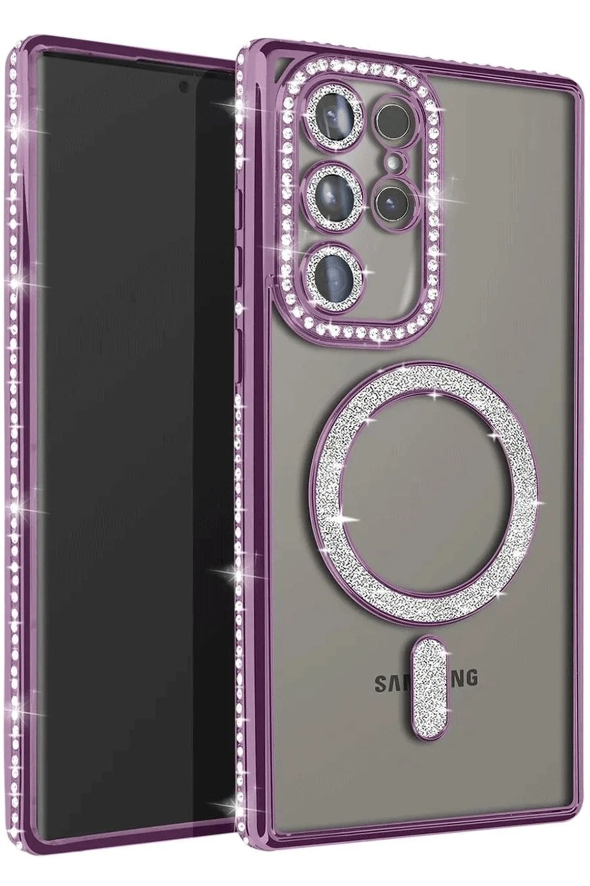 Mey İthalat® Samsung Galaxy S25 Ultra Kılıf Joke Simli Magneticsafe Kılıf - Derin Mor