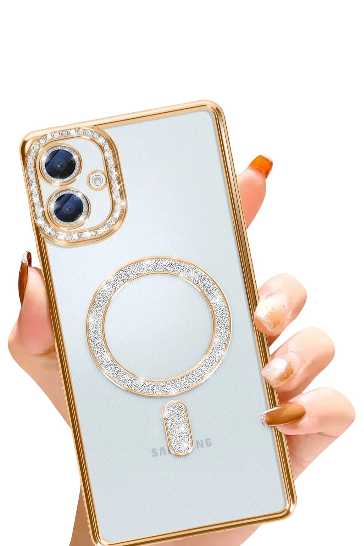 Mey İthalat® Samsung Galaxy A06 Joke Simli Magneticsafe Kılıf - Gold