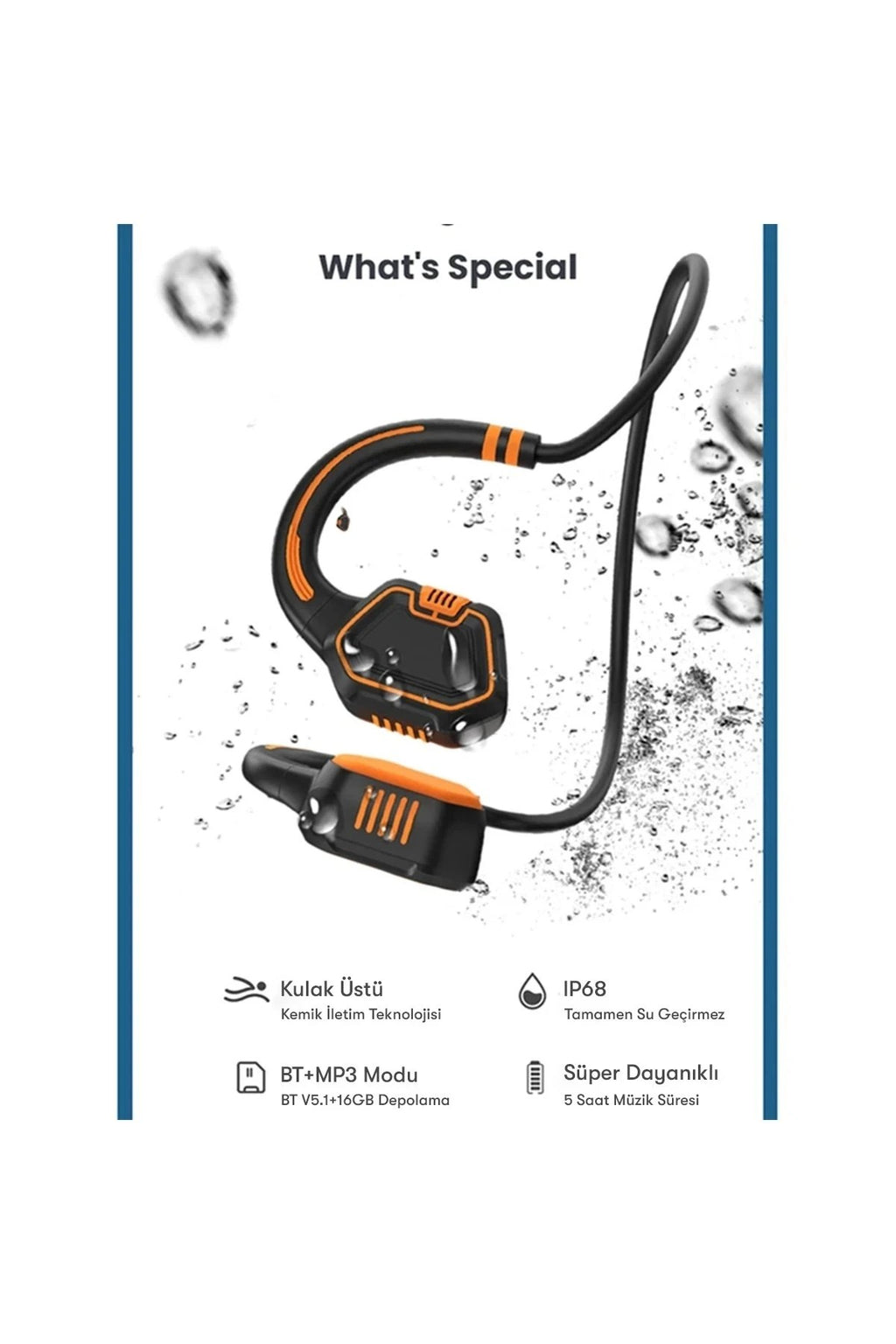 Mey İthalat® AS9 Suya Dayanıklı Bluetooth Kulaklık - Siyah