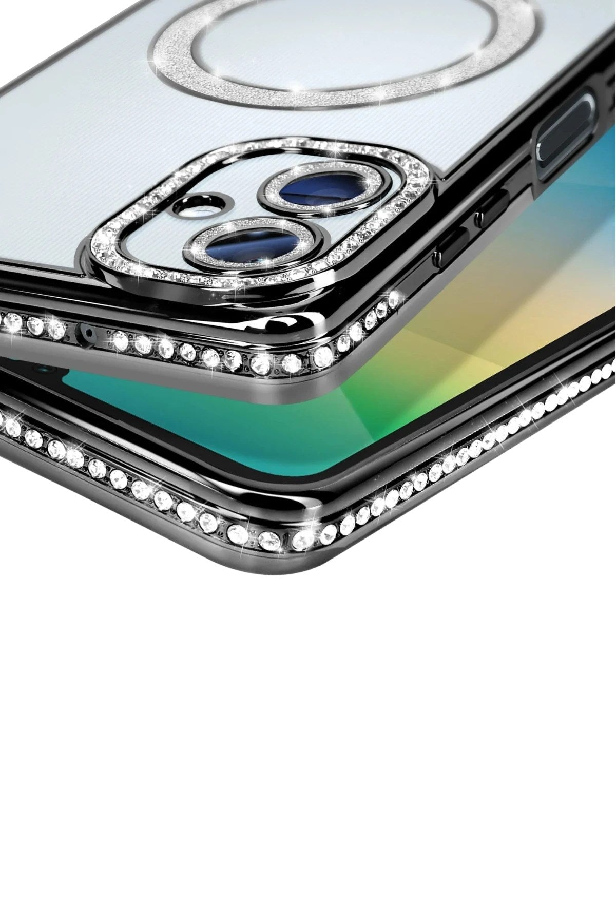 Mey İthalat® Samsung Galaxy A06 Joke Simli Magneticsafe Kılıf - Siyah